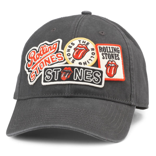 AMERICAN NEEDLE Rolling Stones Iconic Adjustable Buckle Strap Baseball Hat, Black (43910A-RLSTONE-BLK)