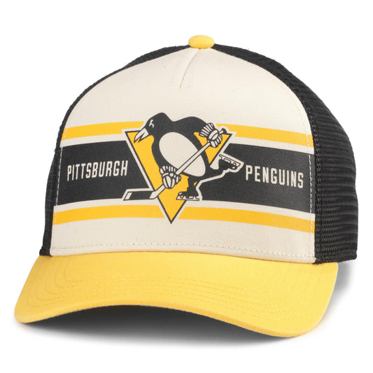 AMERICAN NEEDLE Pettsburgh Penguins NHL Sinclair Adjustable Snapback Baseball Hat, Black/Ivory/Gold (21001A-PPN-BLIG)