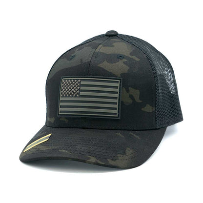 American Flag Hats: Multicam Black Trucker Hat PVC Patch