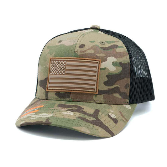 American-Flag-Hats--Green-Black-Multicam-Snapback-Trucker-Hat-_-PVC-Patch-BlackMesh