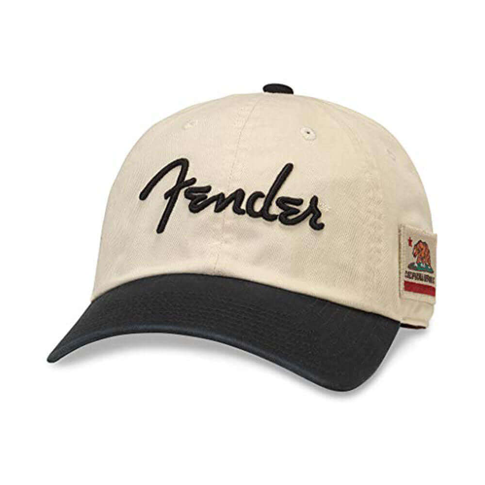 Fender Guitars Hats: Ivory/Black Strapback Dad Hat | Vintage Hats