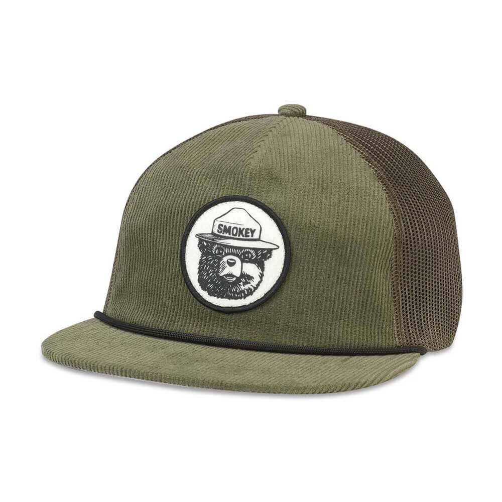 Smokey Bear Hat: Corduroy Olive Snapback Rope Hat | Vintage Hats