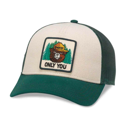 Smokey Bear Hats: Evergreen/Ivory Snapback Trucker Hat | Vintage