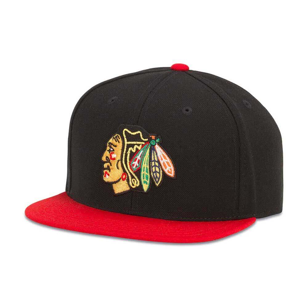 Chicago Blackhawks Hats: Black/Red Snapback Flat Bill Hat | NHL