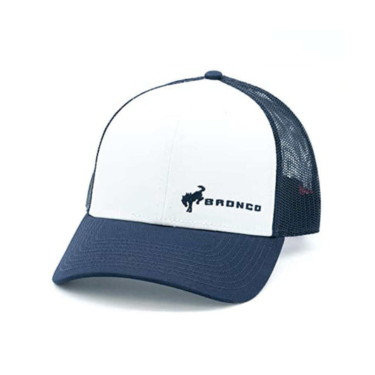 Ford Bronco Hats: White/Navy Snapback Trucker Hat | Vintage