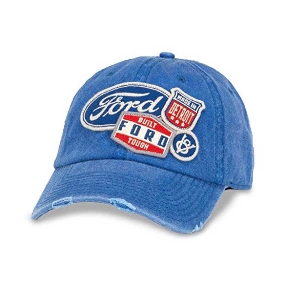 Ford Hats: Patches on Royal Blue Strapback Dad Hat | Vintage Brands