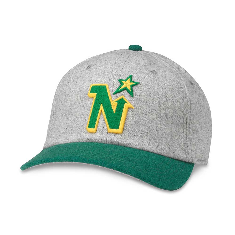Minnesota North Stars Hat: Heather Grey/Green Strapback Hat | Vintage