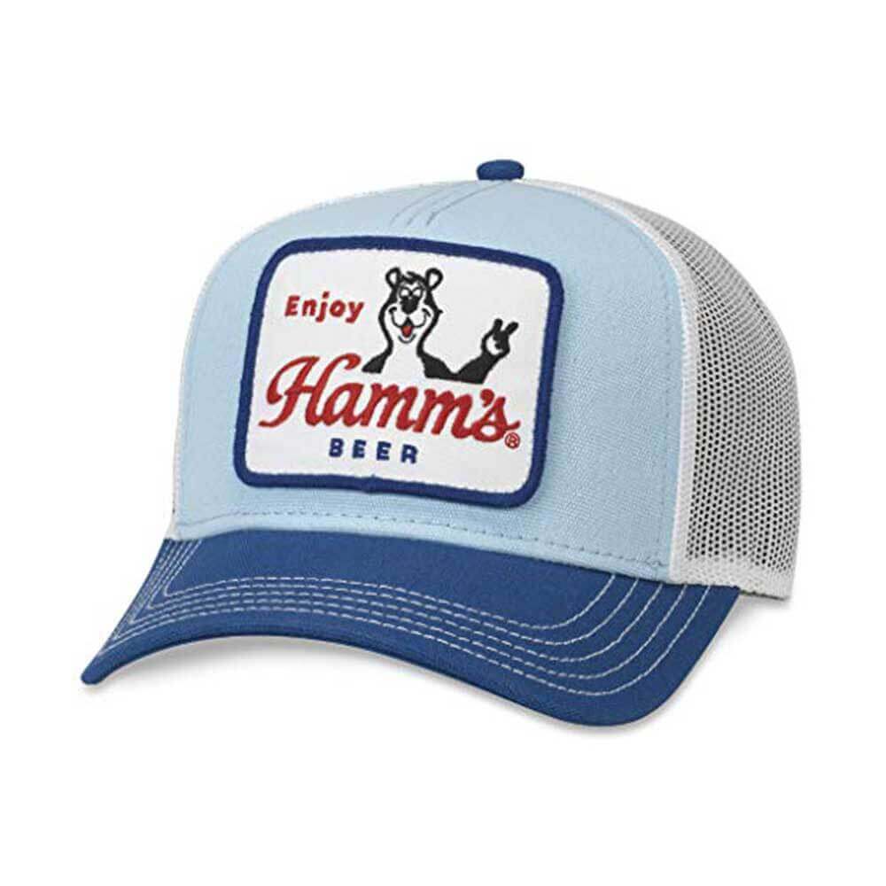 Hamm's Beer Hat: White/Blue Snapback Trucker Hat | Beer Brands