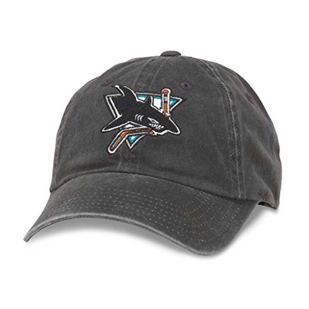 American-Needle-San-Jose-Sharks-NHL-Faded-Black-Adjustable-Buckle-Strap-Dad-Hat-HPS-Hat-pro-Shop-Com