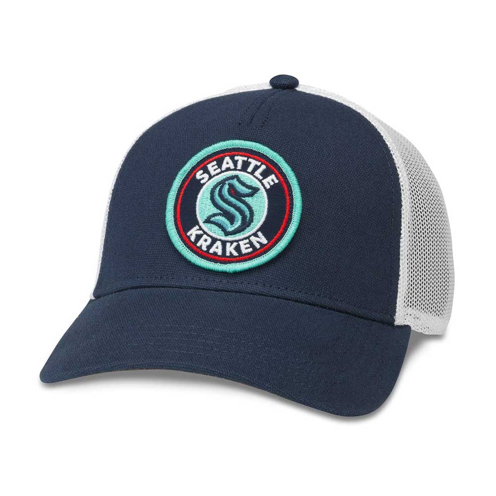 Seattle Kraken Hats: White/Navy Snapback Trucker Hat | Vintage NHL